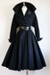 Vintage 1950s Princess Coat - THE BEST Black Cashmere/Wool + Velvet w Wide Black Belt Coat Size XS - S