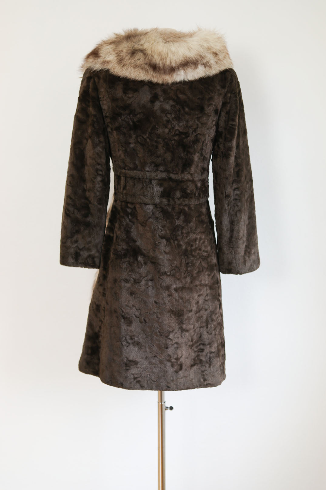 Vintage 1960s Velvet Fur + Fox Princess Coat - Darling Mod Chocolate + Arctic Belted Beauty w Bow Size S to M