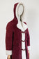 Vintage 1960s to 1970s Velvet HOODED Princess Coat - Buckle-Clasp Cranberry/Wine w Snowy Faux Fur Trim + Hood Size S to M