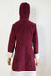 Vintage 1960s to 1970s Velvet HOODED Princess Coat - Buckle-Clasp Cranberry/Wine w Snowy Faux Fur Trim + Hood Size S to M