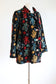 Vintage 1960s Black Carpet Coat - Black + Saturated Colors Velvet Chenille Tapestry Midcentury Modern Car Coat Size Medium to Large