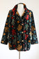 Vintage 1960s Black Carpet Coat - Black + Saturated Colors Velvet Chenille Tapestry Midcentury Modern Car Coat Size Medium to Large