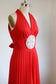 Vintage 1970s Jumpsuit - TRULY MAJESTIC Mega-Wide Leg Red Jersey Knit Palazzo Pants Romper w White Crochet + Rhinestones Size M