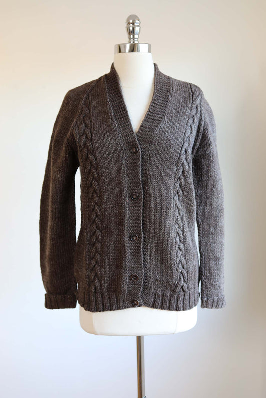 Vintage 1950s - 1960s Rugged Wool Sweater - ARTISAN KNITWEAR Mexican Cocoa Cable-Knit Cardigan Size L - XL