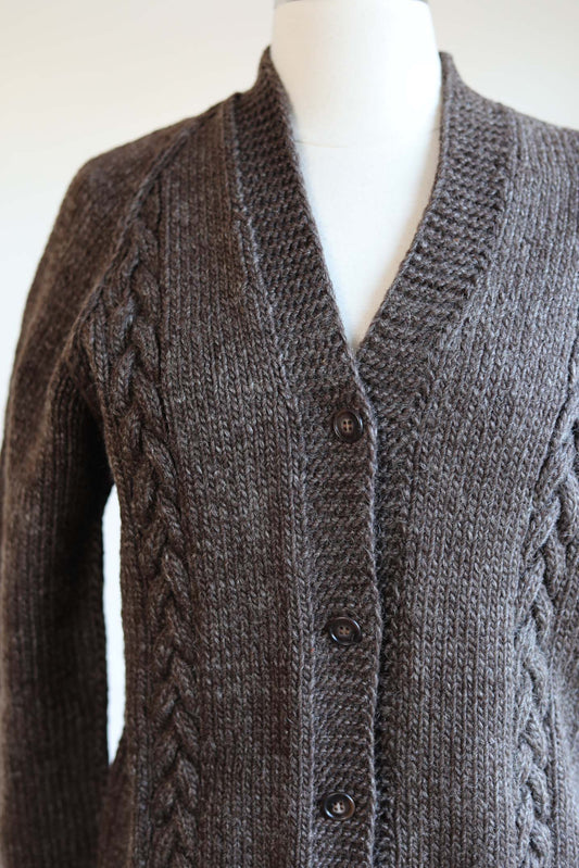 Vintage 1950s - 1960s Rugged Wool Sweater - ARTISAN KNITWEAR Mexican Cocoa Cable-Knit Cardigan Size L - XL