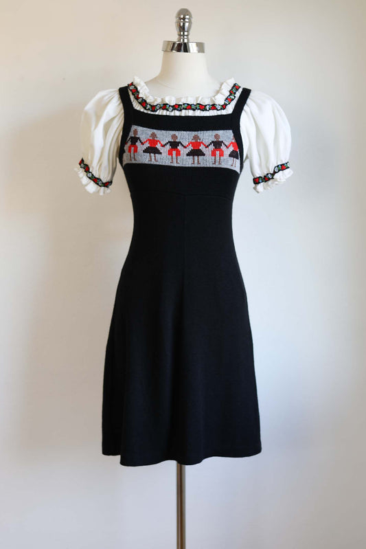 1970s Novelty Knit Dress - SUPER CUTE Black Knitwear Paper Doll Sweater Jumper XS to S