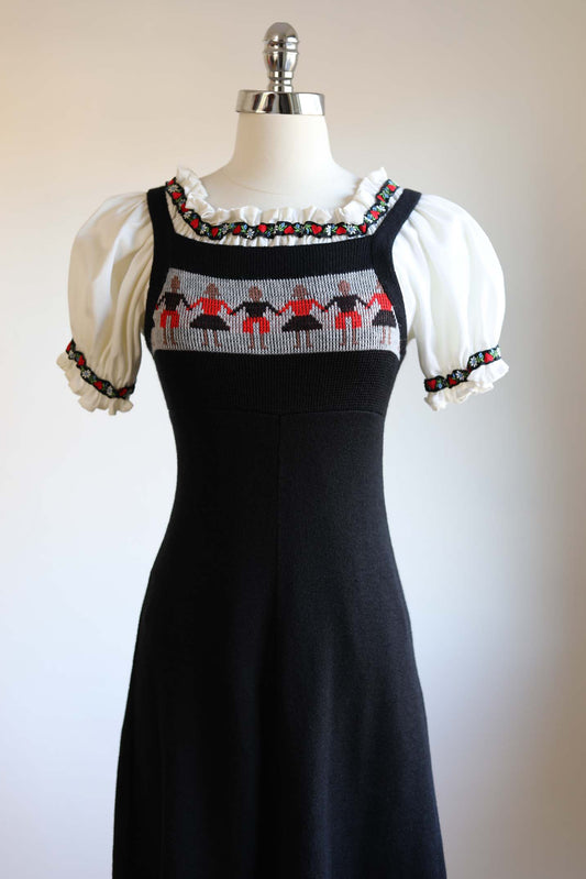 1970s Novelty Knit Dress - SUPER CUTE Black Knitwear Paper Doll Sweater Jumper XS to S