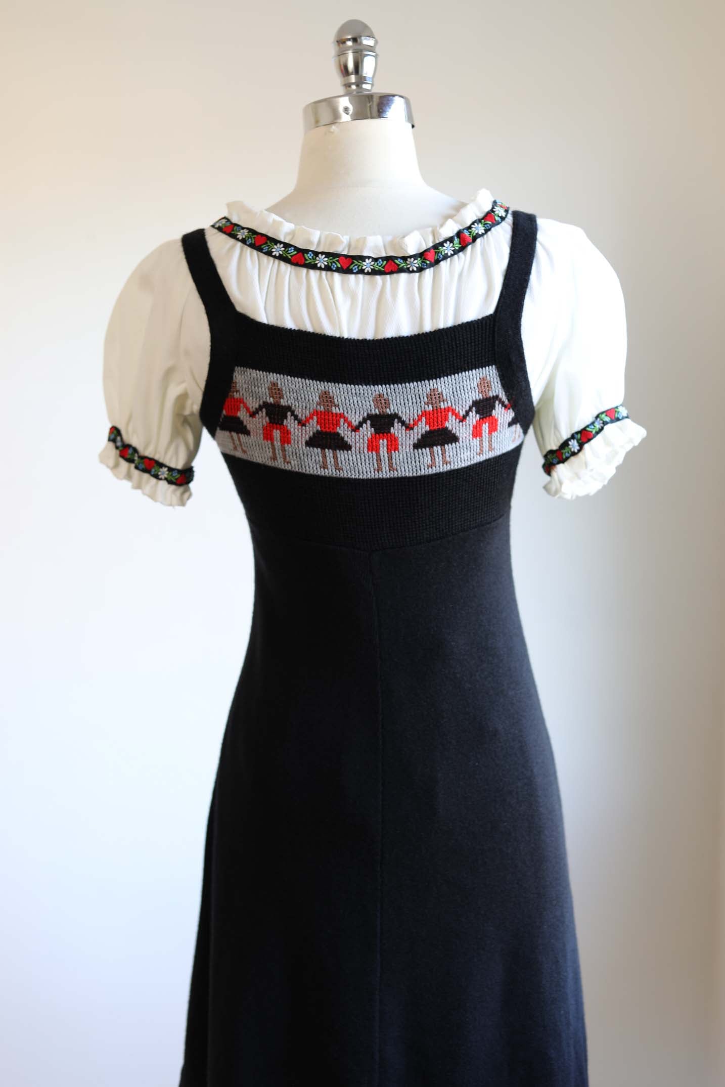 1970s Novelty Knit Dress - SUPER CUTE Black Knitwear Paper Doll Sweater Jumper XS to S