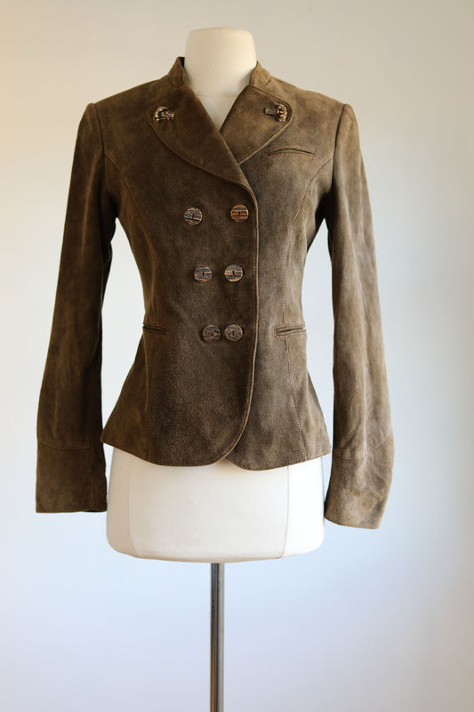 Rare Vintage Meindl Austrian Jacket - Buttery Soft Cocoa High End Deer Leather Jacket w Stag Horn Buttons Size XS