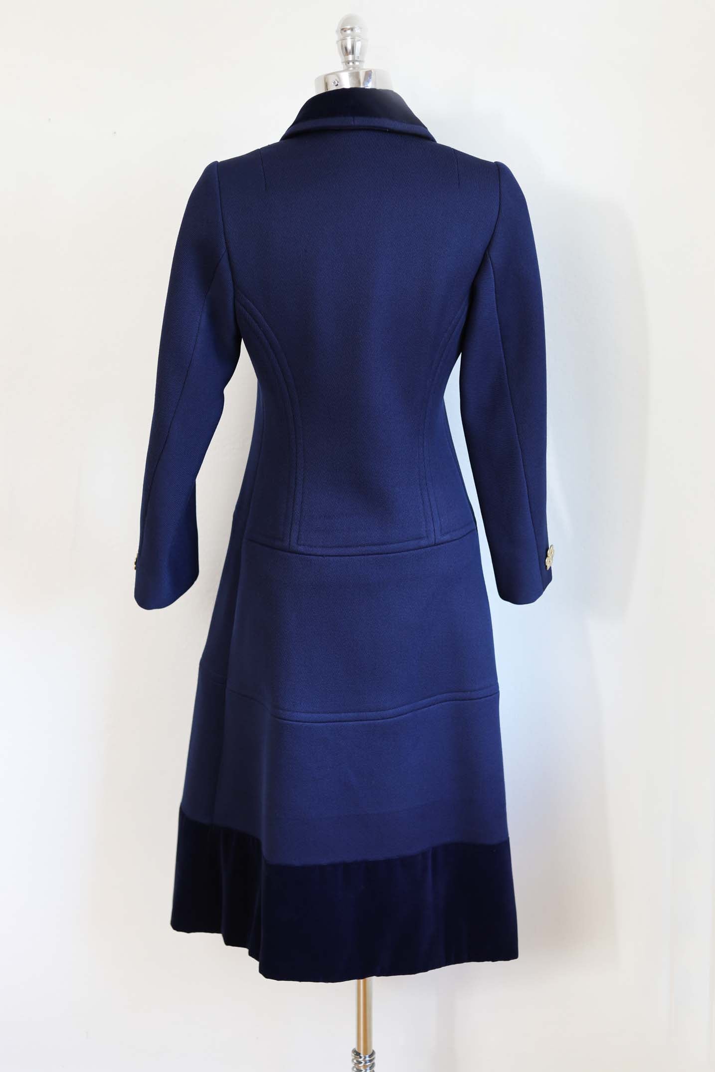 Vintage 1960s - 1970s Wool Princess Coat - RICH + REFINED Sapphire Blue w Heavy Silver Cast Buttons Size S