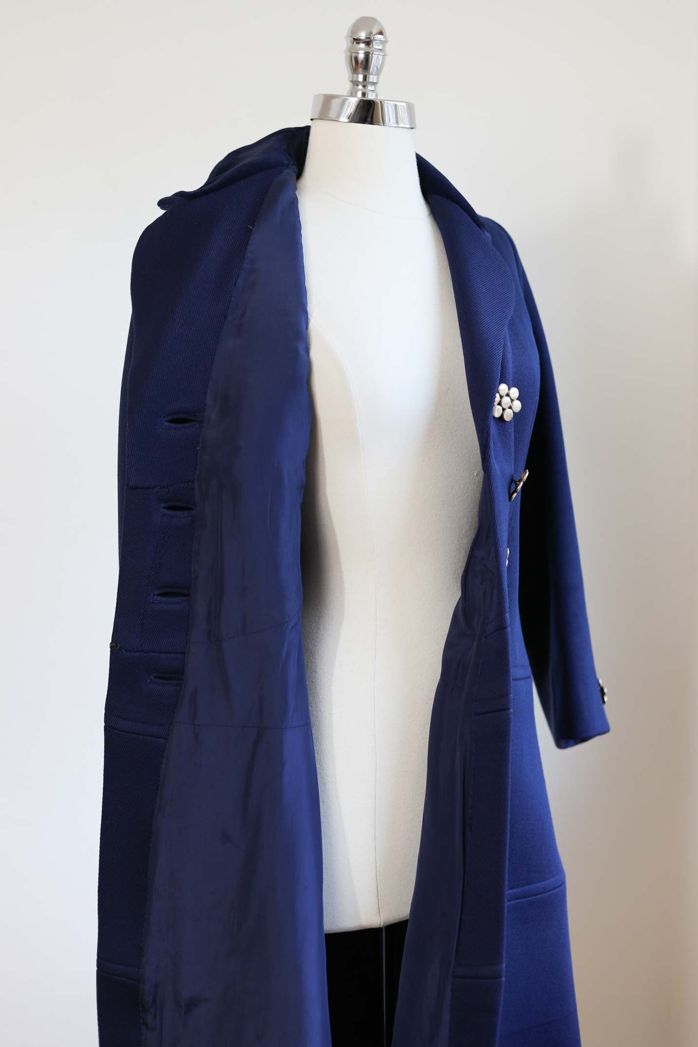 Vintage 1960s - 1970s Wool Princess Coat - RICH + REFINED Sapphire Blue w Heavy Silver Cast Buttons Size S