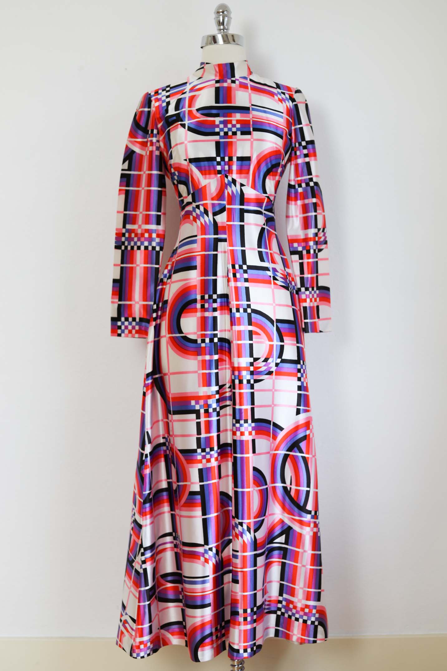 Vintage 1970s Maxi Dress - WILD Op-Art Rainbow Print Slinky Jersey Designer Gown Size S to M