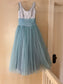 Vintage 1950s Chiffon Dress - Cinderella Dreams! Pale Blue White Metal-Studded Cupcake Gown w Trains Size S