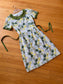 Vintage 1960s Dress - Lemon + Olive Embroidered Cotton + Butcher Linen Belted Dress Size M to L