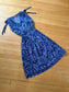 Vintage 1970s Dress - Slinky Crepe Blue Tie-Shoulder Geometric V Novelty Print Sundress Size XS to L