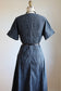 Vintage 1940s to 1950s Dress - Grid Print Plaid Cotton Blue Black White Day Dress w Buttons Size M to L