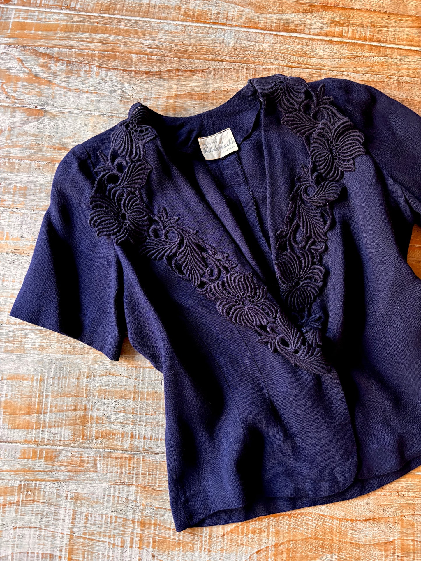 Vintage 1940s to 1950s Suit Dress - Striking Butcher Linen Rayon + Lace Jacket Princess Seam Sundress Size L