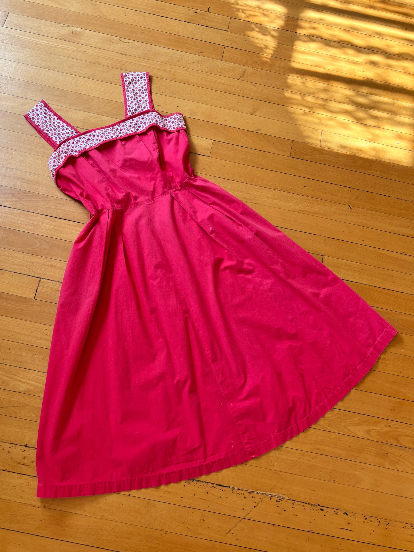 Vintage 1940s Dress - Darling Novelty Ship's Wheel Cotton Rose Pink White Sundress Size L to XL