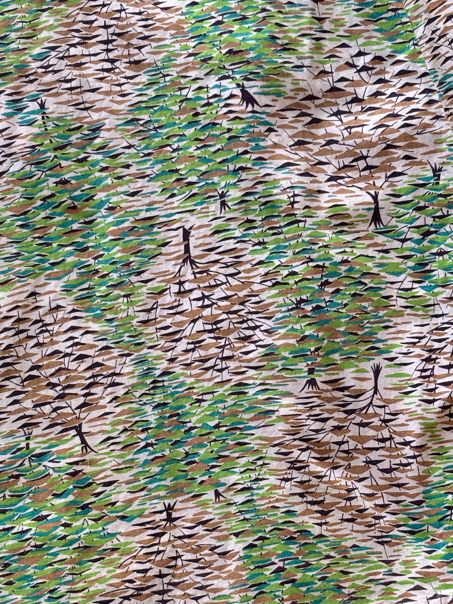Vintage 1940s to 1950s Dress - Escher Style Novelty Print Summer to Autumn Trees Cotton Sundress Size S