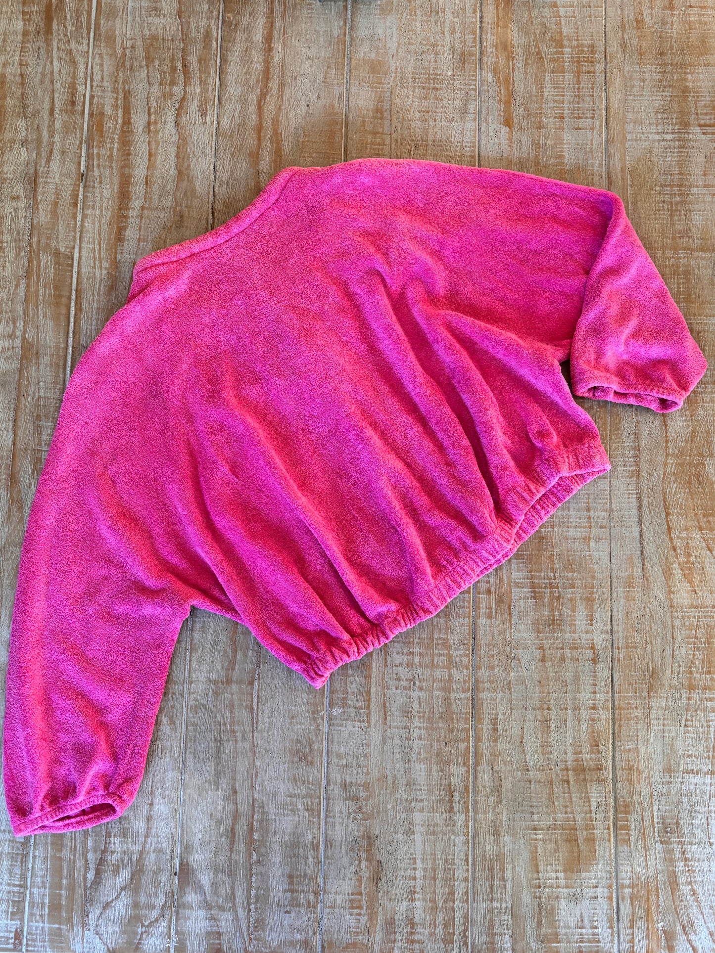 Vintage 1960s Blouse - Documented 1966 Shocking Pink Terry Cloth Knit Rockabilly Designer Batwing Sweater Top Size M to XL