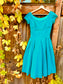 Vintage 1950s Dress - Lush Turquoise Velvet Bust Shelf Full Skirt Party Dress Size S to M
