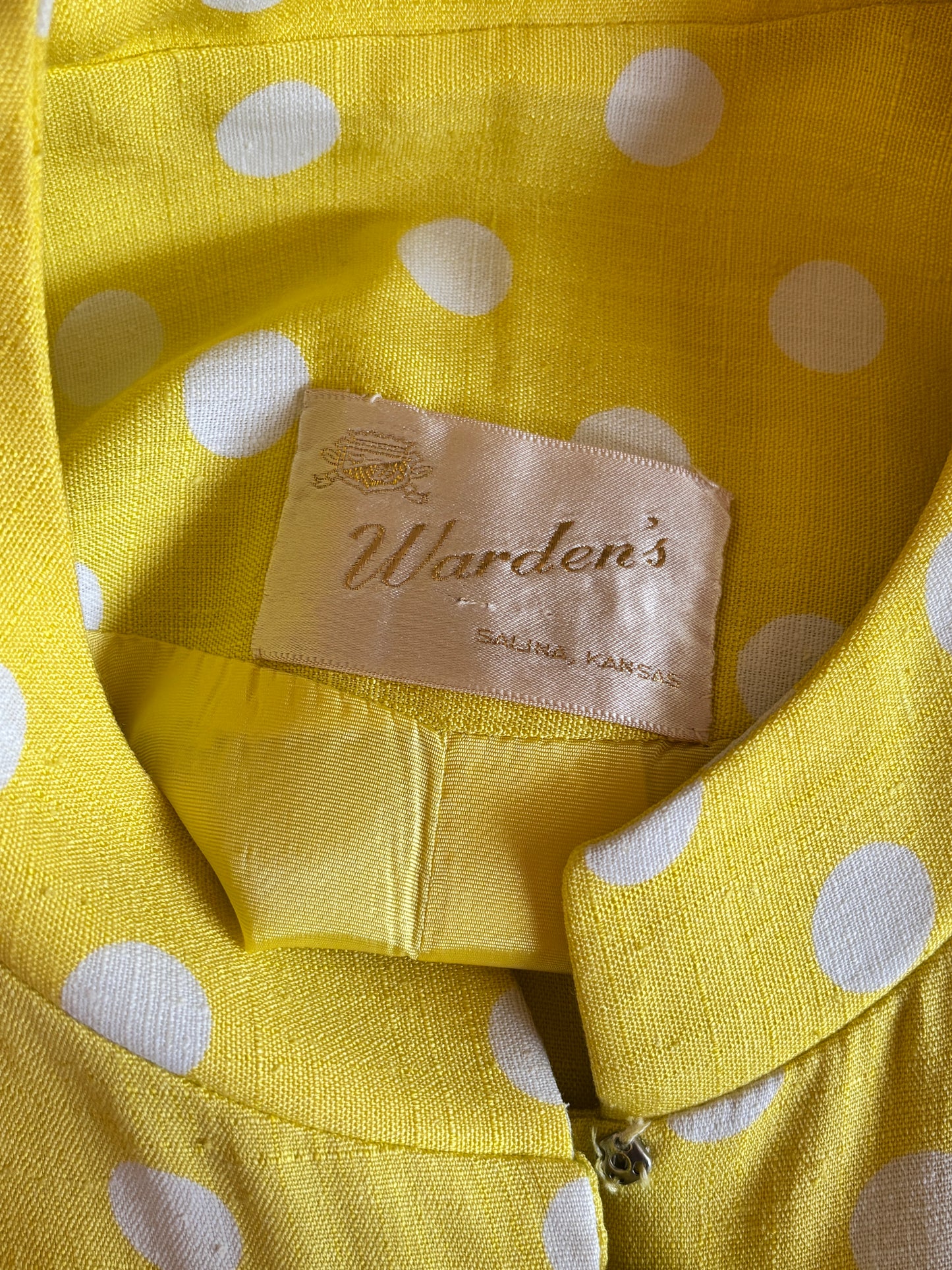 Vintage 1960s Coat Dress Set - Vibrant Sunshine Yellow White Polka Dot Silk Princess Jacket Sheath Size M