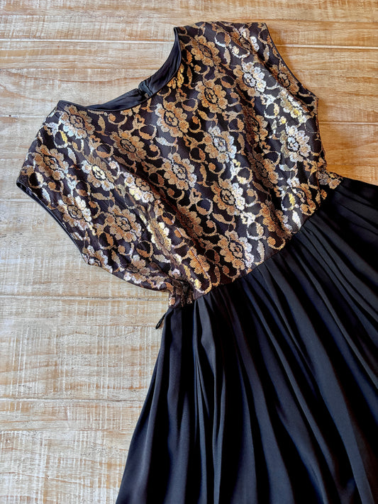 Vintage 1950s to 1960s Dress - Volup! “Mode O’ Day” Black Silver Gold Metallic Lurex Cocktail Party Dress Size XL