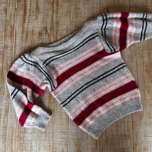 Vintage 1970s to 1980s Angora Silk Sweater - Cutest Colorblock Pink Wine Puff Sleeve Pullover Jumper Size XS to S