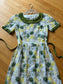 Vintage 1960s Dress - Lemon + Olive Embroidered Cotton + Butcher Linen Belted Dress Size M to L