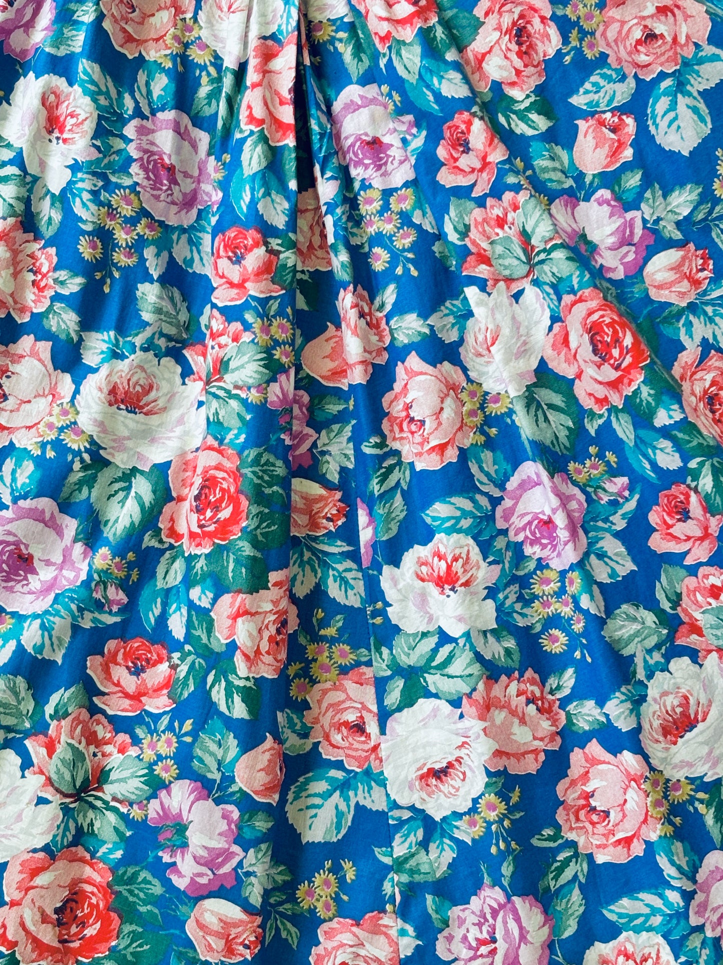 Vintage 1980s Dress - French Blue Pink Red Rose Print Robbie Bee Cotton Princess Belted Sundress Size M to L