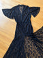 Vintage 1930s Redingote - Volup! Summer Goth Black Sheer Lace Deco Duster Evening Jacket Dress Size L to XL