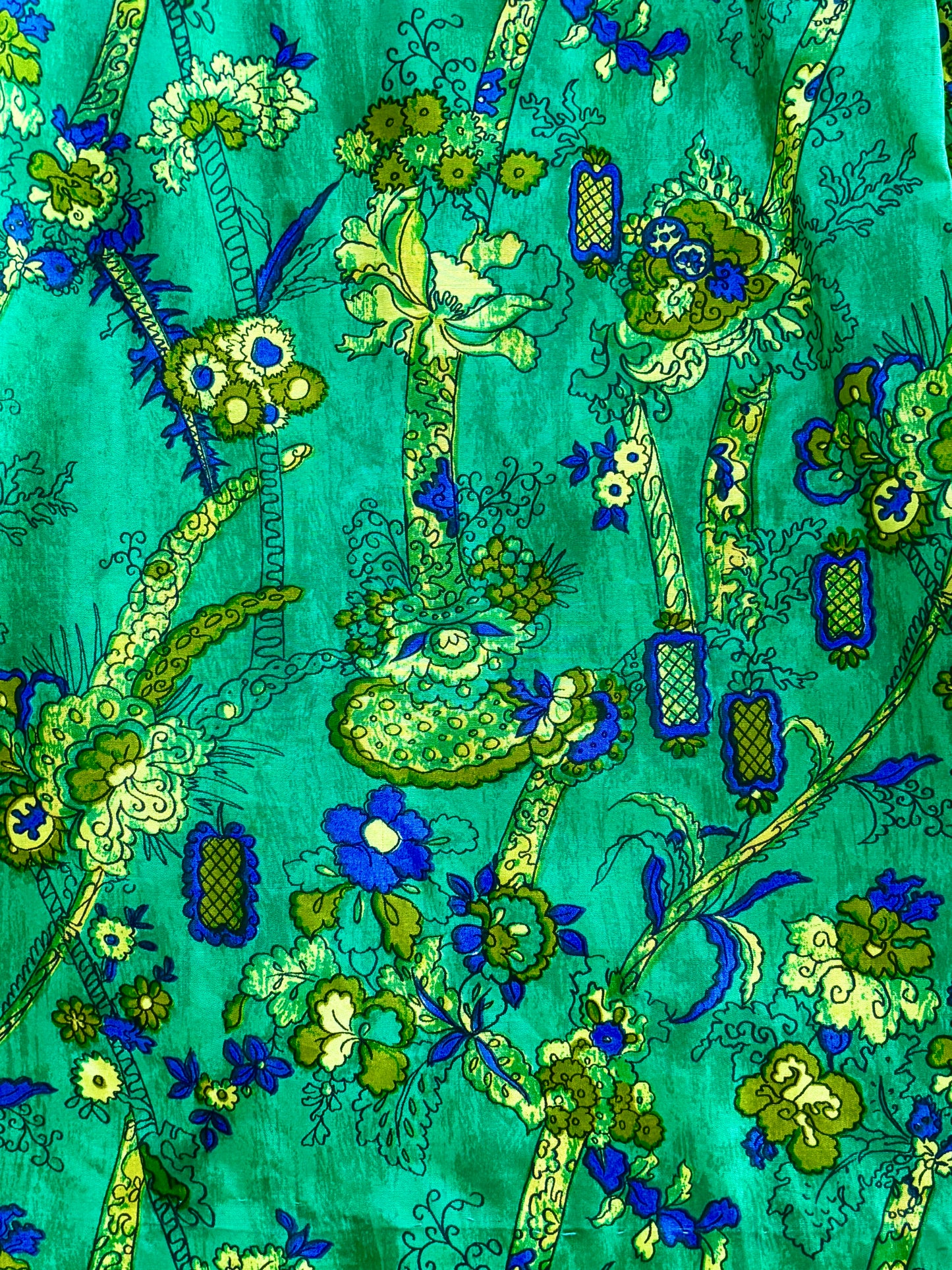 Vintage 1950s Silk Dress - Striking Grass Green w Wild Jungle Trees Cocktail Party Dress Size L