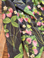 Vintage 1970s Quilted Jacket - Very Special Artsy "The Yard Birds" Black Chintz Cotton w Botanical Strawberry Print Size S to M