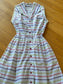 Vintage 1940s to 1950s Sundress - Fruit Stripe Gum Chartreuse Purple Red Cotton Sundress w Rhinestones Size S