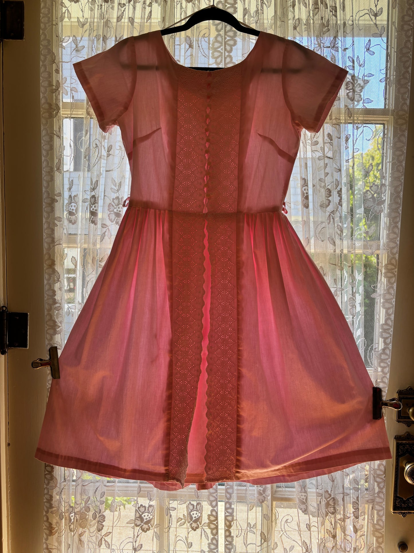 Vintage 1950s Dress - Candy Pink + Embroidered Pure Cotton Sundress Size M to L