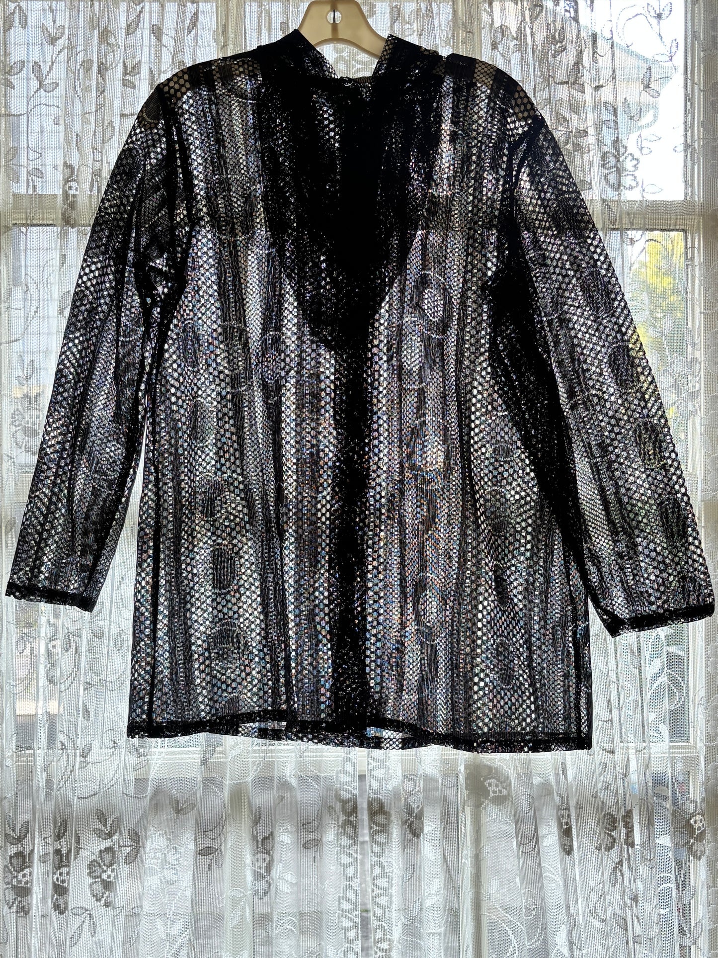 Vintage 1960s to 1970s Hooded Jacket - Summer Goth Black Pointy Hood Mystical Moon Cover-Up Size XS to M
