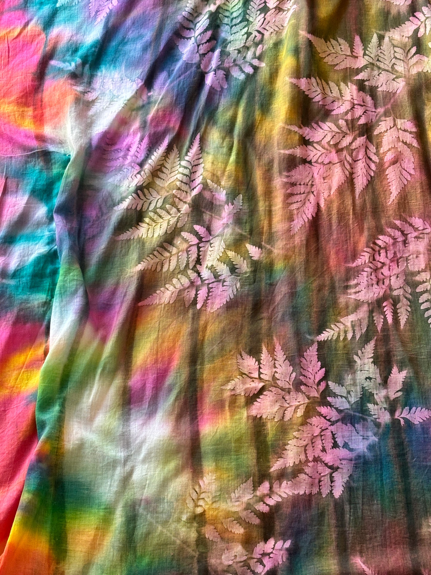 Vintage 1990s Y2K Dress - Amazing Fern + Rainbow Tie-Dye Gauze Cotton Kaftan Sundress Size XS to XL