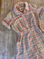 Vintage Early 1960s Coat Dress - Pert Volup! Glenbrooke Autumnal Olive Green Pink Plaid Cotton Blend Shirtwaist Size L to XL