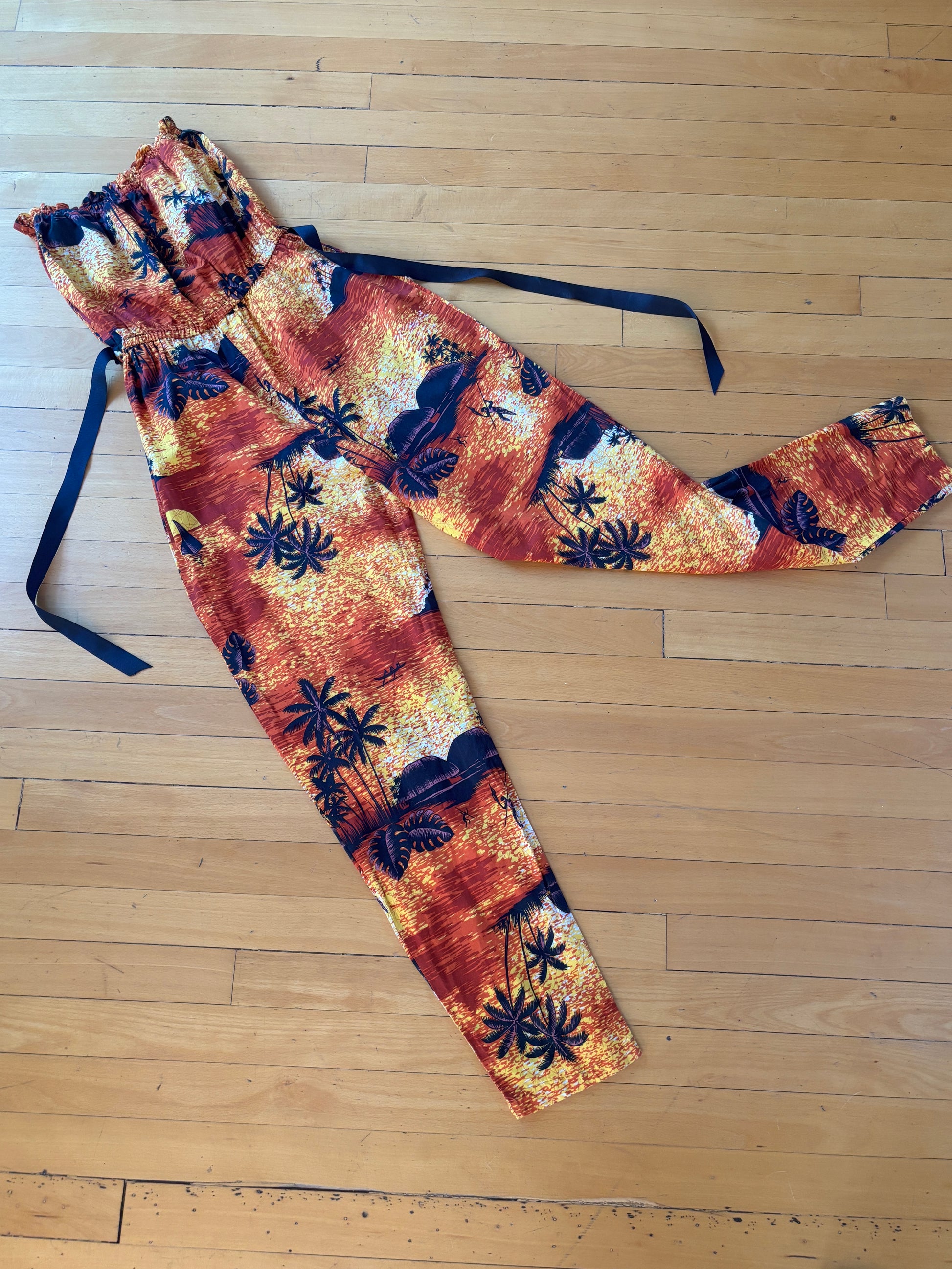 Vintage 1970s Jumpsuit - Hawaiian Novelty Print Spear Fishers