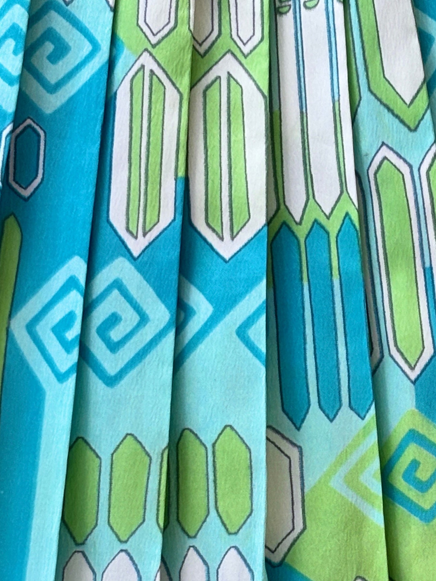 Vintage 1960s Dress - Midcentury Modern Print Blue Lime Aqua "Candy Jrs." Full Skirt Dress Size M