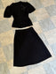 Vintage 1930s to 1940s Dress Set - Black Rayon w Sequin "Bow" + Novelty Celluloid Buttons Blouse Skirt Suit Size S