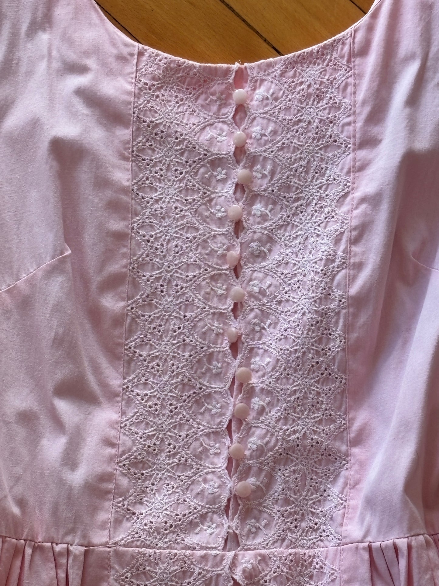Vintage 1950s Dress - Candy Pink + Embroidered Pure Cotton Sundress Size M to L