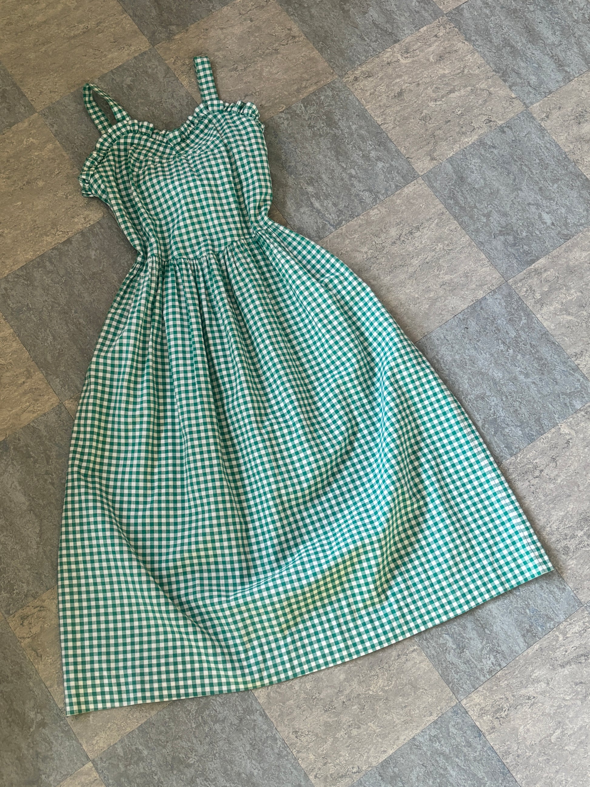 Vintage 1940s Dress - Emerald Green White Cotton Gingham Plaid Jumper Jumblelaya Vintage Vintage 1940s Dress - Emerald Green White Cotton Gingham Plaid Jumper Jumblelaya Vintage