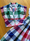 Vintage 1940s to 1950s Sundress - Jaunty Chambray Plaid Cotton Dress + Cropped Bolero Jacket Size XS to S