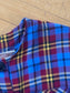 Vintage 1940s Dress - Jaunty Maroon + Blue Plaid Rayon Shirtwaist w Deco Pockets Size M to L