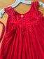 Vintage 1970s to 1980s Maxi Dress - Greek Gauze Cotton Red Embroidery Eyelet Roses Kaftan Crinkle w Belt Fits S to L