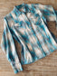 Vintage 1950s to 1960s H Bar C Blouse - Aqua Silver Western Cotton Fitted Pearl Snap Top Size S to M