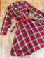 Vintage 1940s Plaid Dress - Jaunty Red Grey Wool Flannel Swing Shirtwaist w Belt Size M