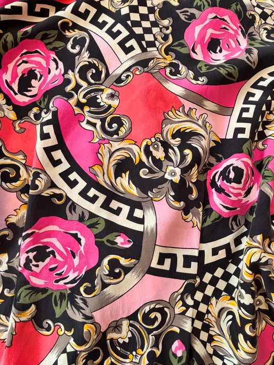 Vintage 1990s does 1940s Blouse - Surreal Italianate Baroque Rose Print Silk Designer Top Size M to L