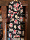 Vintage 1940s Dressing Gown - Volup! Black Red Rose Print Lingerie Cotton Hostess House Coat Size L to XL
